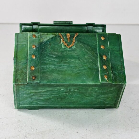 Vintage Herb Farm Green Plastic Treasure Chest Box With Gold Accents Made In USA - Picture 7 of 9